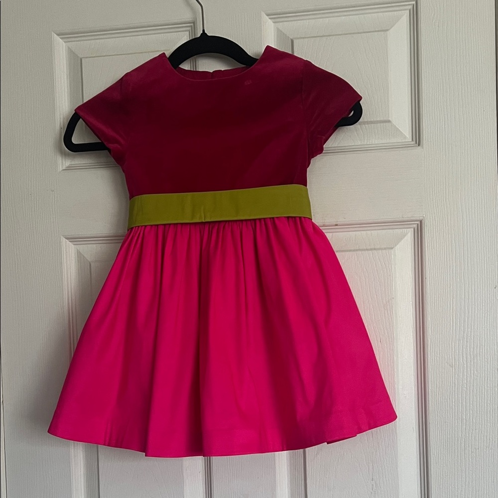 Jacadi Fuchsia and Olive Green Waistband Party Dress